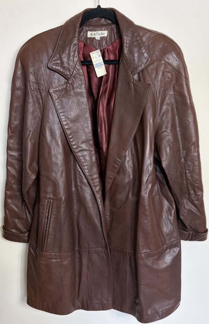 NWT Ann Taylor Vintage Leather Trench Coat Size Medium Open Front Pockets